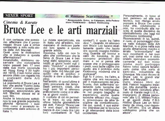 Mio articolo su Bruce Lee, sulla rivista Catanzaro calcio (1990)