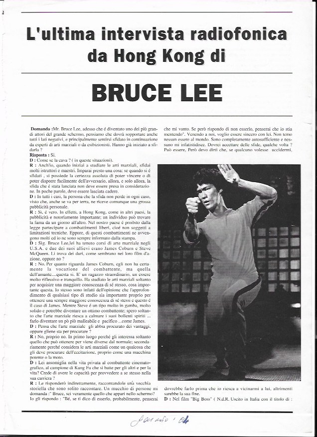 L'ultima intervista radiofonica da Hong Kong di Bruce Lee.