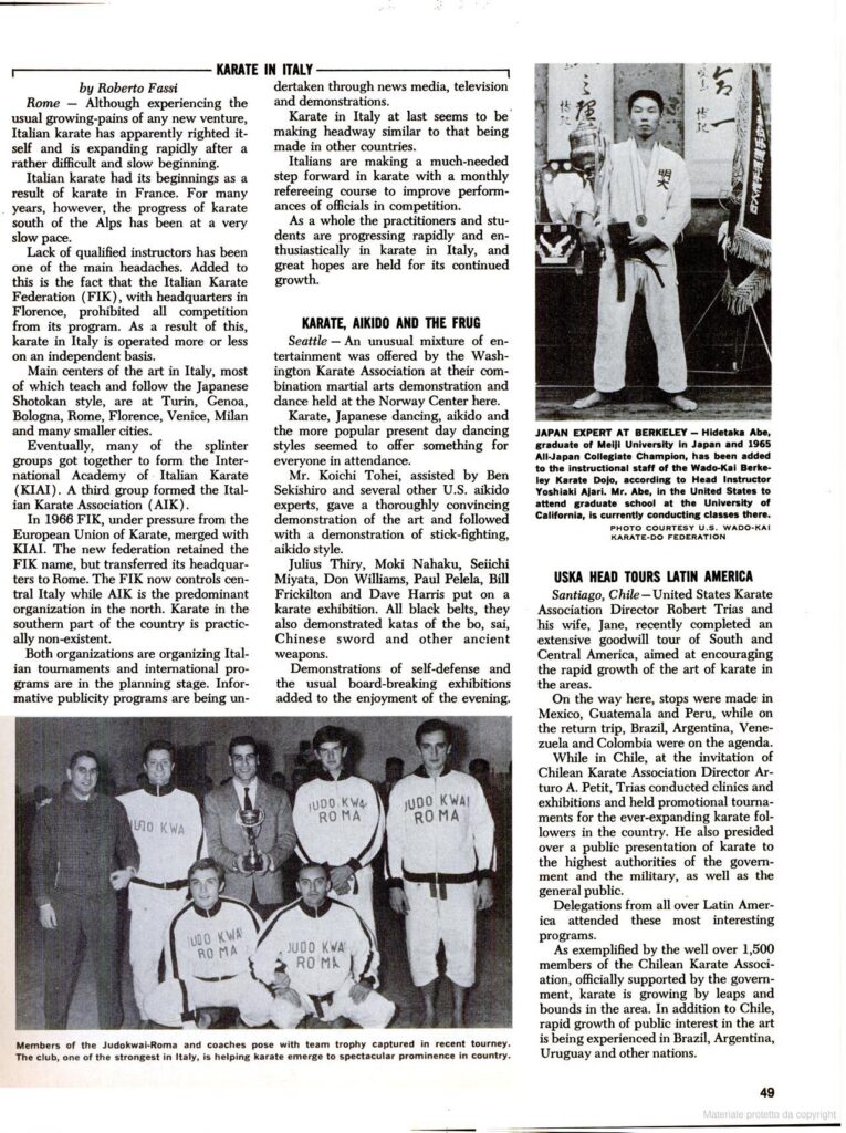 Roberto Fassi, sul numero di marzo del 1968 della rivista americana Black Belt, ci racconta la crescita - a quei tempi - del Karate italiano. Roberto Fassi, sul numero di marzo del 1968 della rivista americana Black Belt, ci racconta la crescita - a quei tempi - del Karate italiano.